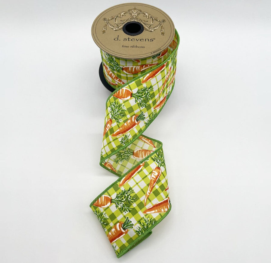 Lime Green Poplin Plaid Carrots Ribbon 2.5" x 10 Yds