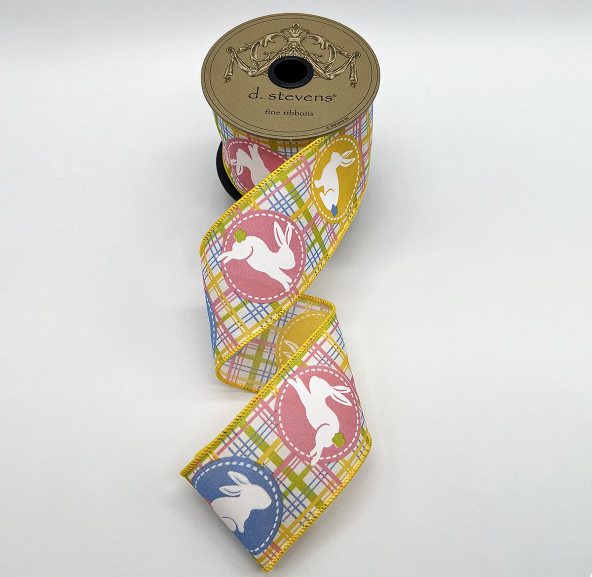 Easter Rabbit Silhouette Poplin Plaid Ribbon Yellow Green Pink