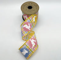 Easter Rabbit Silhouette Poplin Plaid Ribbon Yellow Green Pink