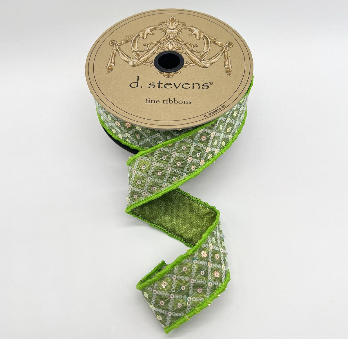Lime Metallic Dupion Sequin Ribbon 1.5 Inch x 10 Yards