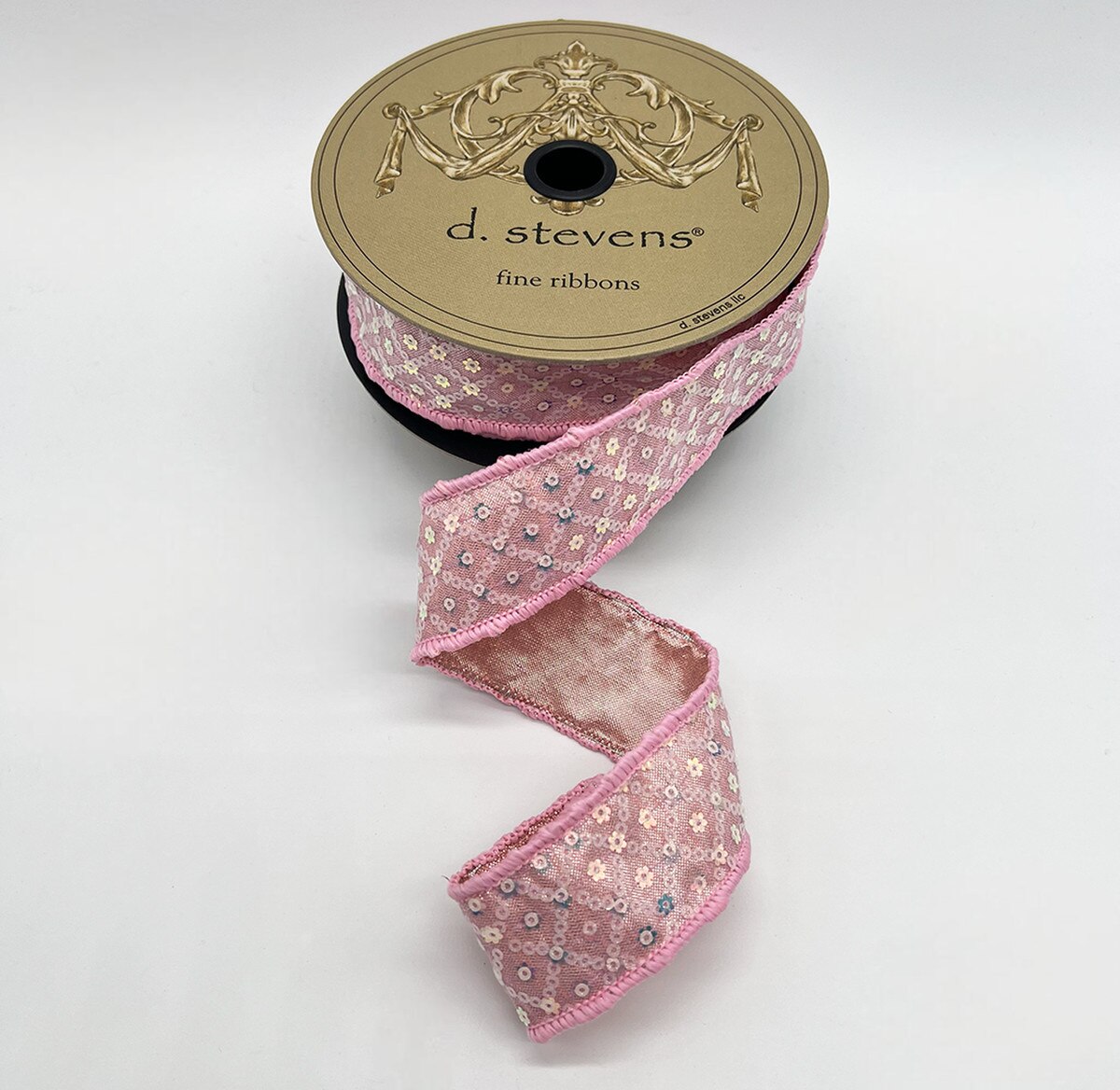 Iridescent Sequin Pink Ribbon Metallic Dupion 1.5" x 10 Yds