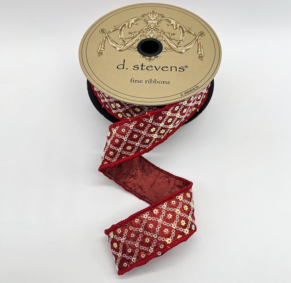 Red Metallic Dupion Criss Cross Iridescent Sequin Ribbon