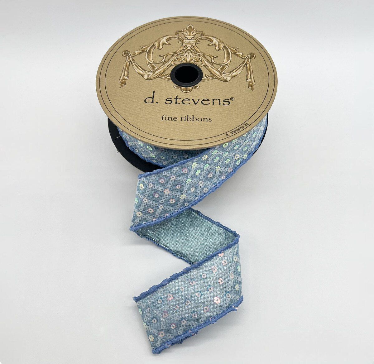 Light Blue Metallic Dupion Sequin Ribbon 1.5" x 10 Yds