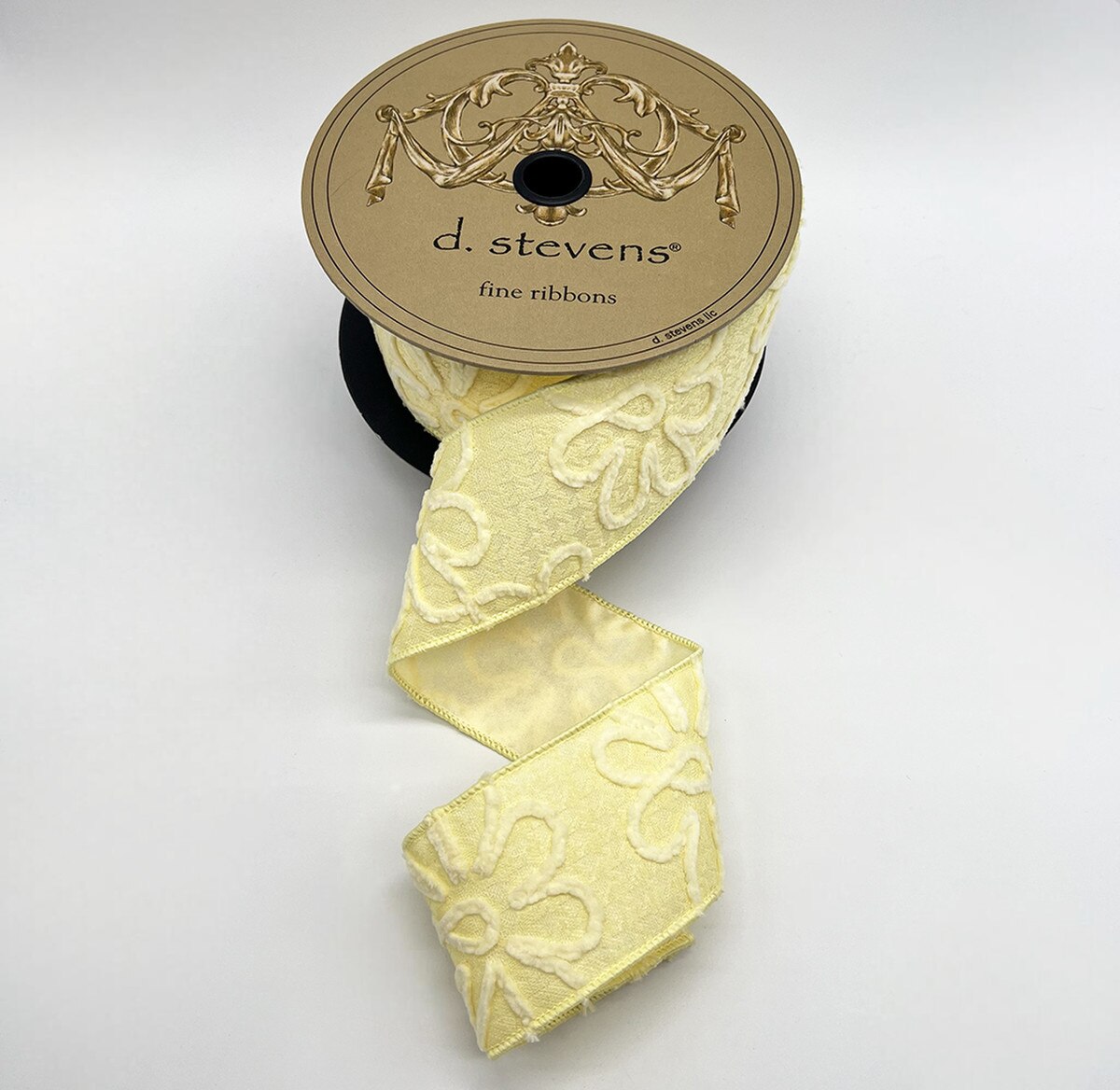 Pale Yellow Jacquard Chenille Flowers Ribbon 2.5" x 10 Yds