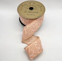 Coral Jacquard Chenille Flowers Ribbon 2.5
