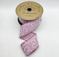 Lavender Jacquard Chenille Flowers Ribbon 2.5