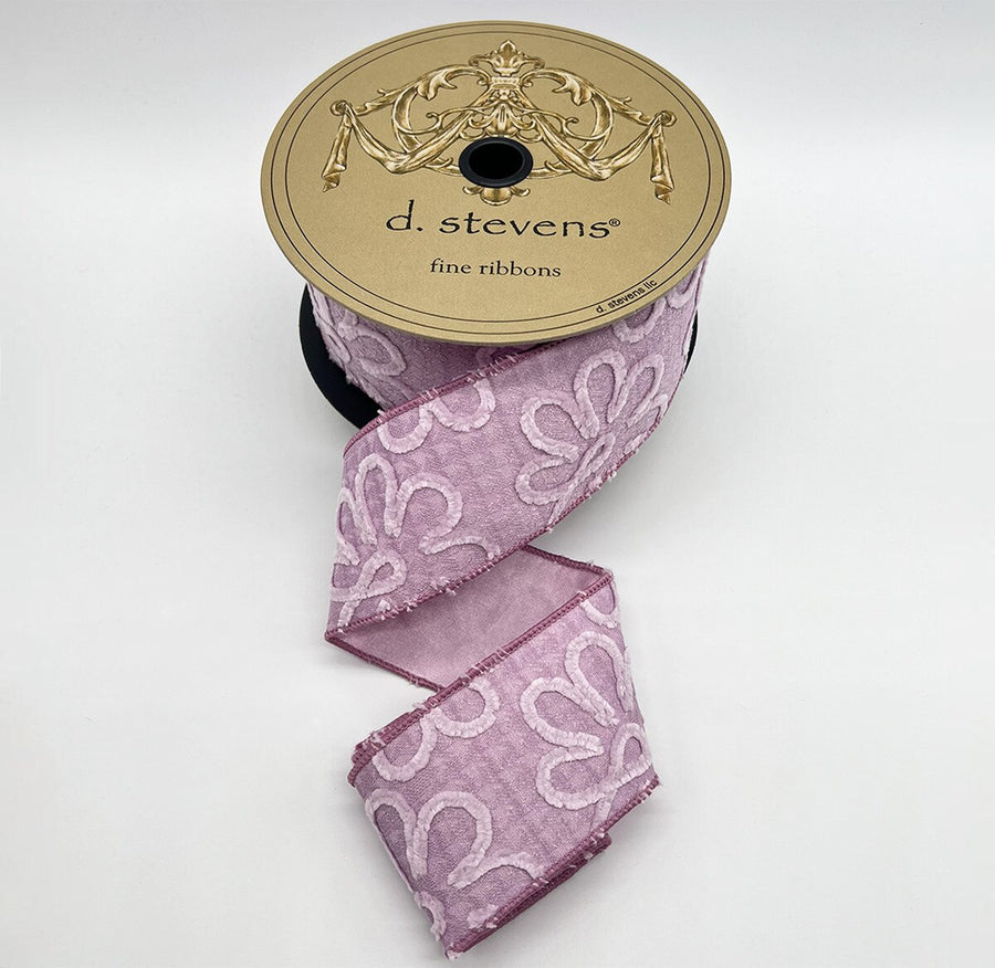 Lavender Jacquard Chenille Flowers Ribbon 2.5" X 10 Yds