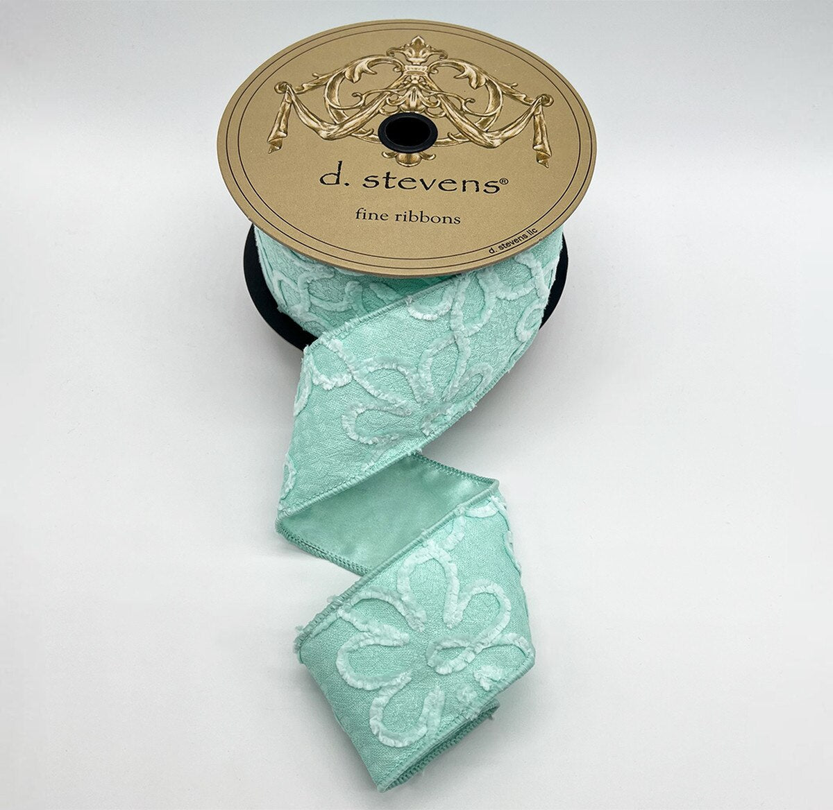 Aqua Jacquard Chenille Flowers Ribbon 2.5 Inch x 10 Yds