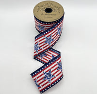 Glitter Red Stripes Stars Poplin Ribbon 2.5