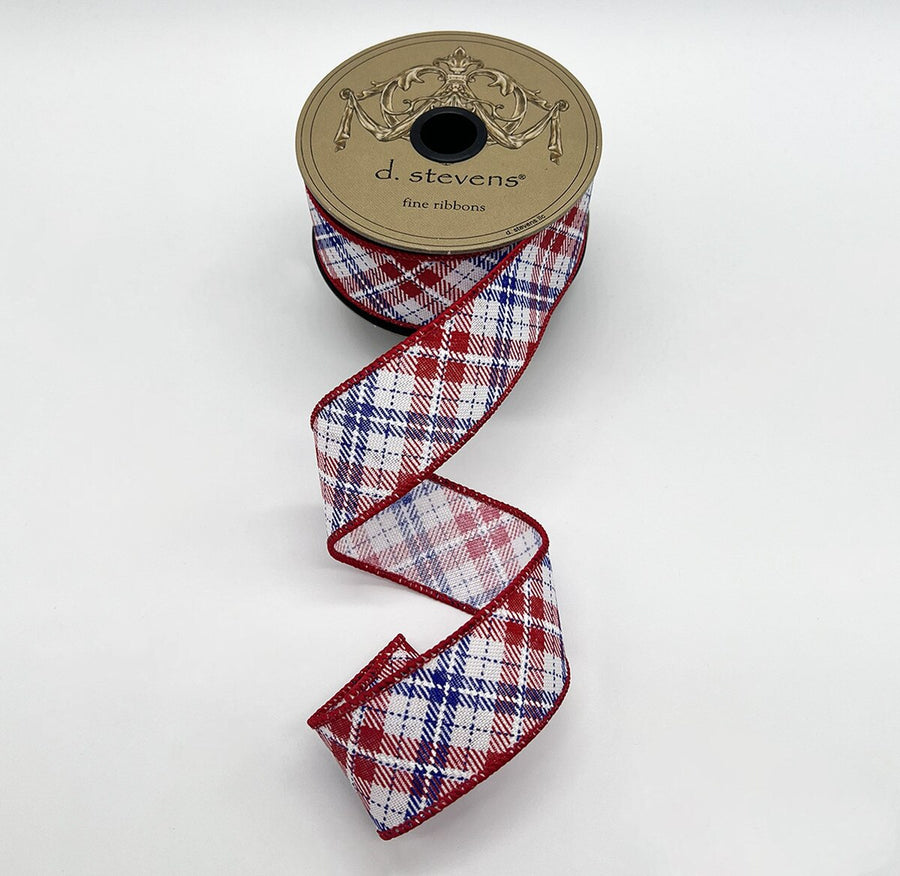 American Plaid Red White Blue Ribbon Poplin 1.5" X 10 Yds