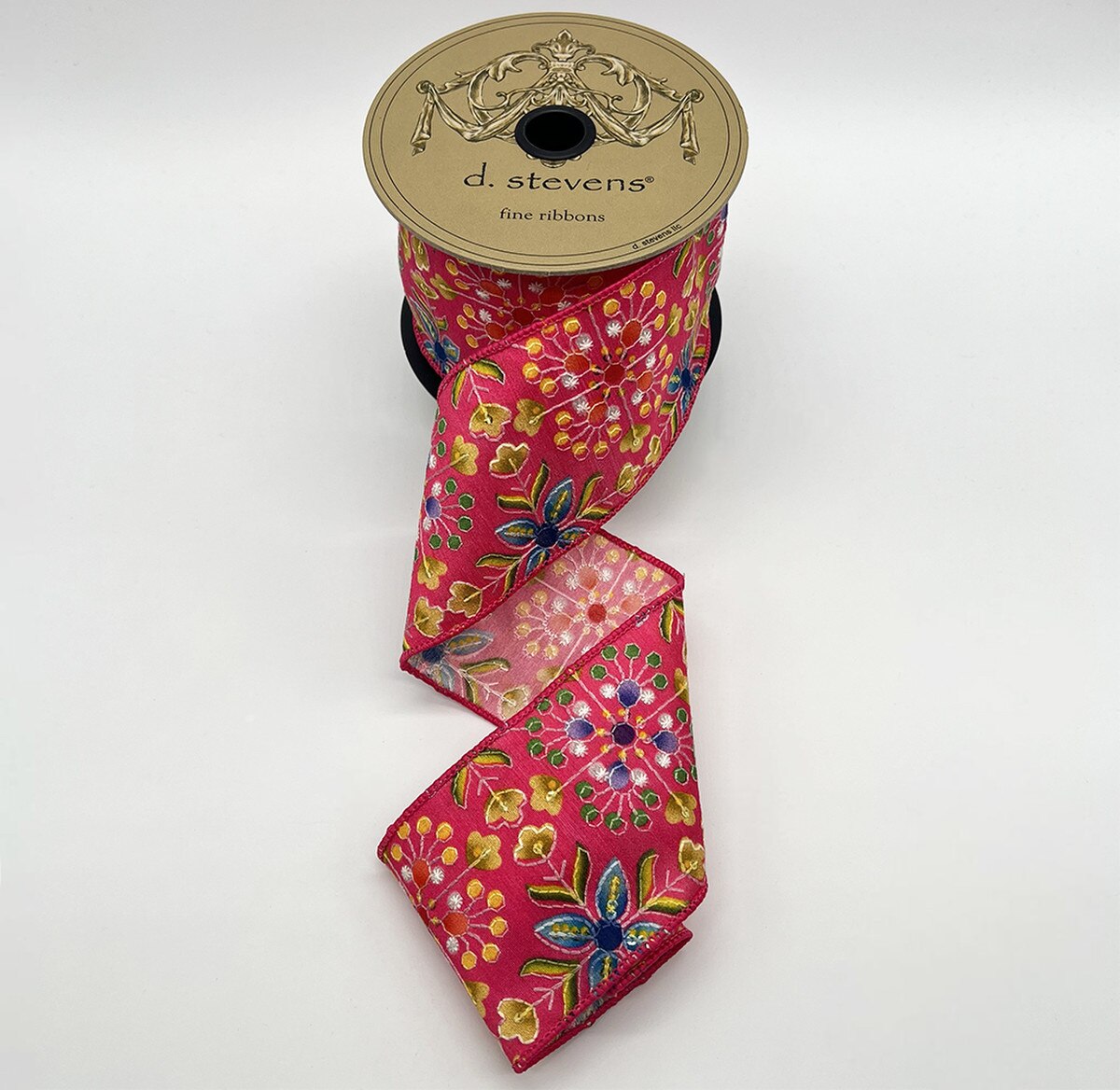 Hot Pink Poplin Geo Floral Embroidery Sequin Ribbon 3" x 10 Yds