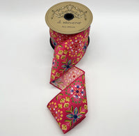 Hot Pink Poplin Geo Floral Embroidery Sequin Ribbon 3