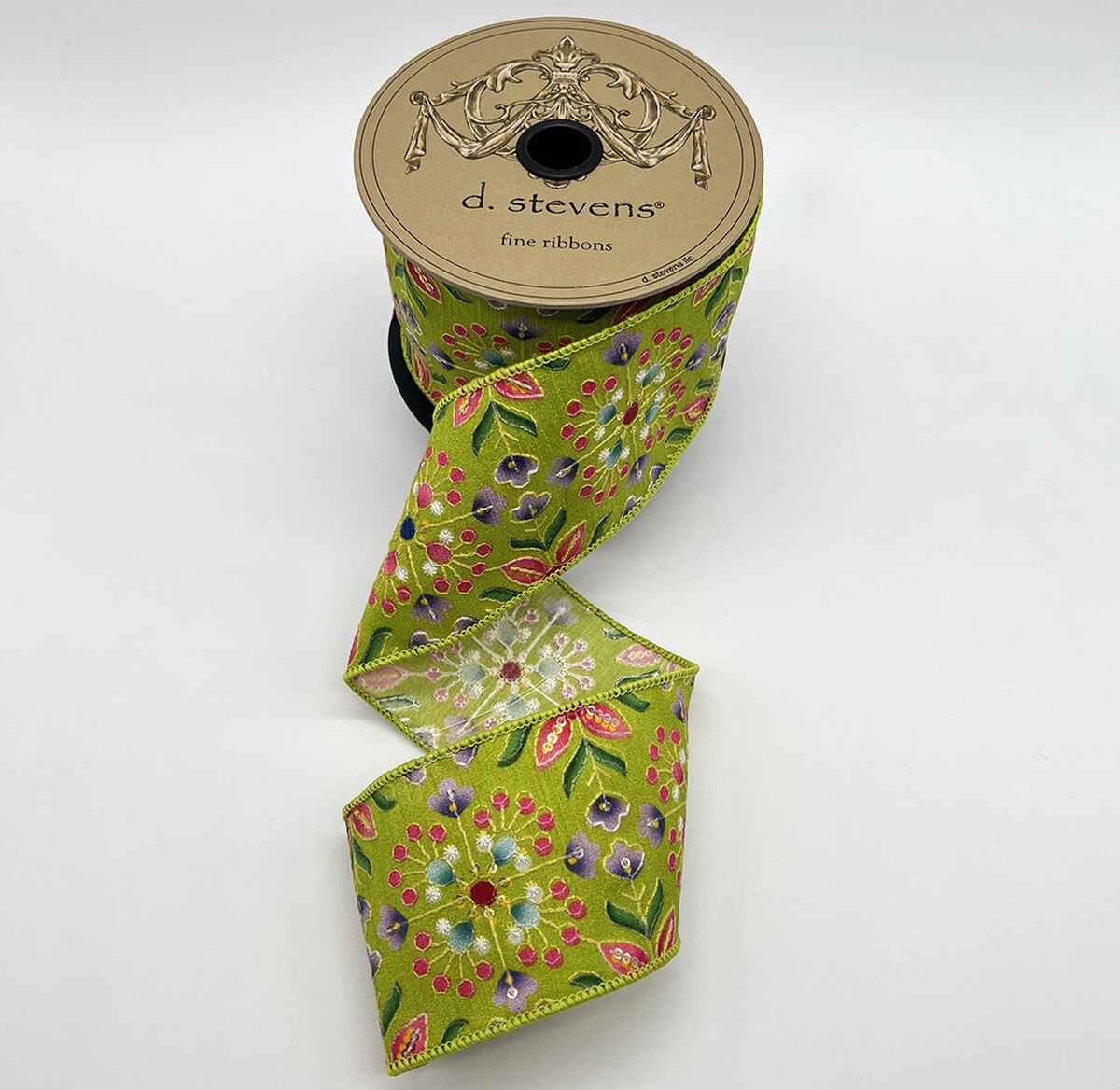 Basil Green Poplin Geo Floral Embroidery Sequin Ribbon