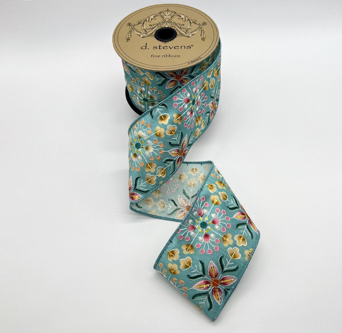 Celadon Ribbon with Poplin Geo Floral Embroidery and Sequins