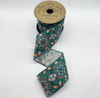 Dark Teal Poplin Ribbon With Geo Floral Embroidery And Sequins
