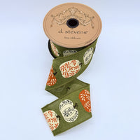 Fall Pumpkins Linen with Olive Ribbon 2.5