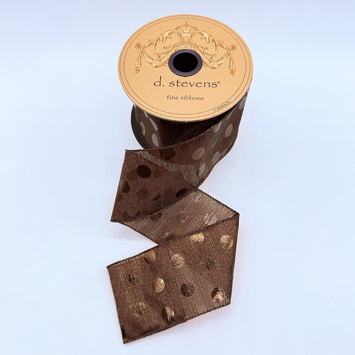 Brown Organza Ribbon with Metallic Polka Dots 2.5" x 10 Yds