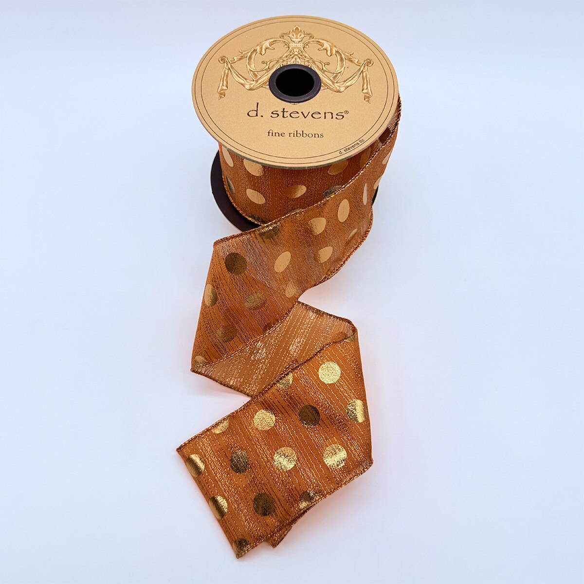 Persimmon Organza Ribbon with Metallic Polka Dots 2.5" x 10 Yds