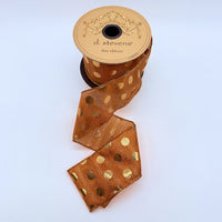 Persimmon Organza Ribbon with Metallic Polka Dots 2.5