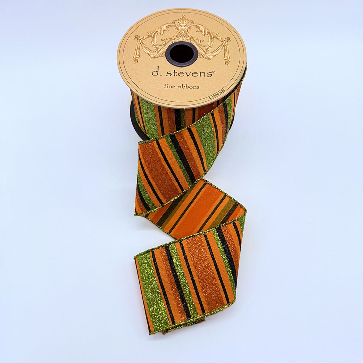 Poplin Ribbon with Lime Orange Black Glitter Stripes 2.5" x 10 Yds
