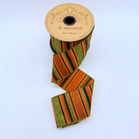 Poplin Ribbon with Lime Orange Black Glitter Stripes 2.5