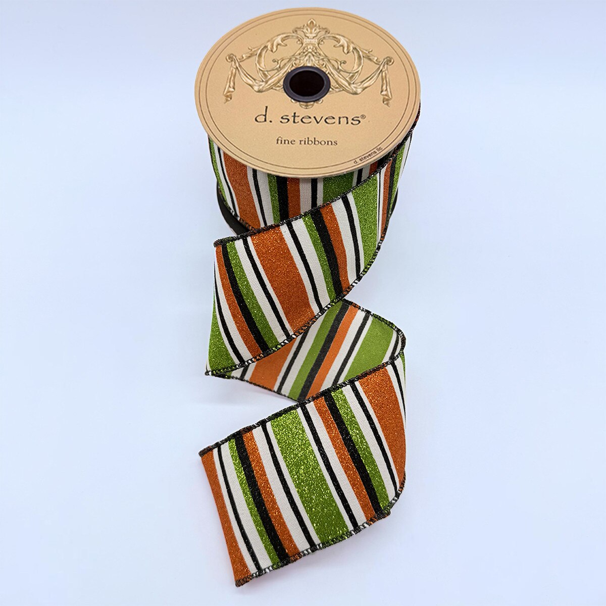 Poplin Ribbon with Lime Orange Black Glitter Stripes 2.5" x 10 Yds