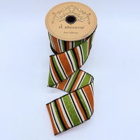 Poplin Ribbon with Lime Orange Black Glitter Stripes 2.5