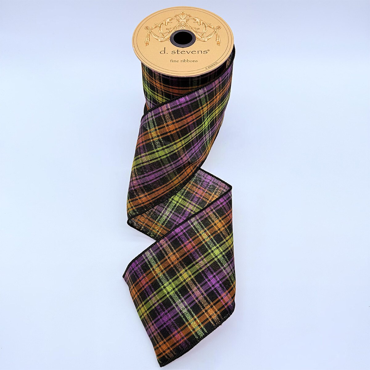Metallic Lurex Plaid Ribbon in Purple Lime Orange 4" x 10 Yds