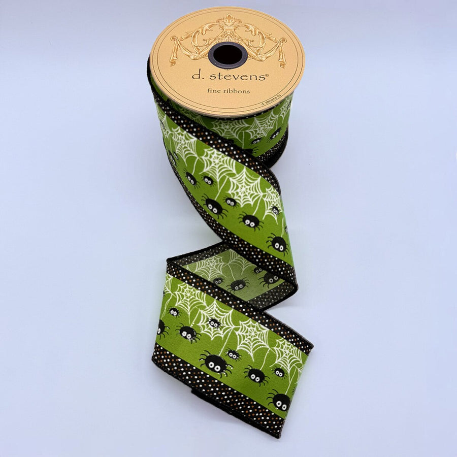 Spider-Web Polka Dot Ribbon Green Black 2.5" x 10 Yds