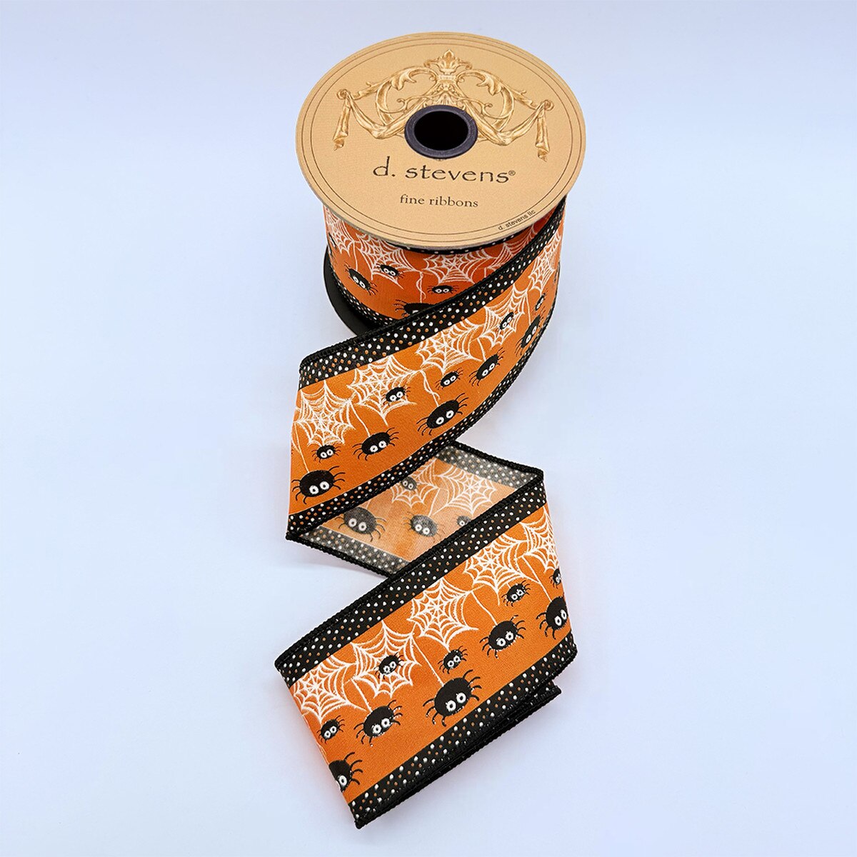 Spider-Web Polka Dot Edge Orange Black Ribbon 2.5" x 10 Yds