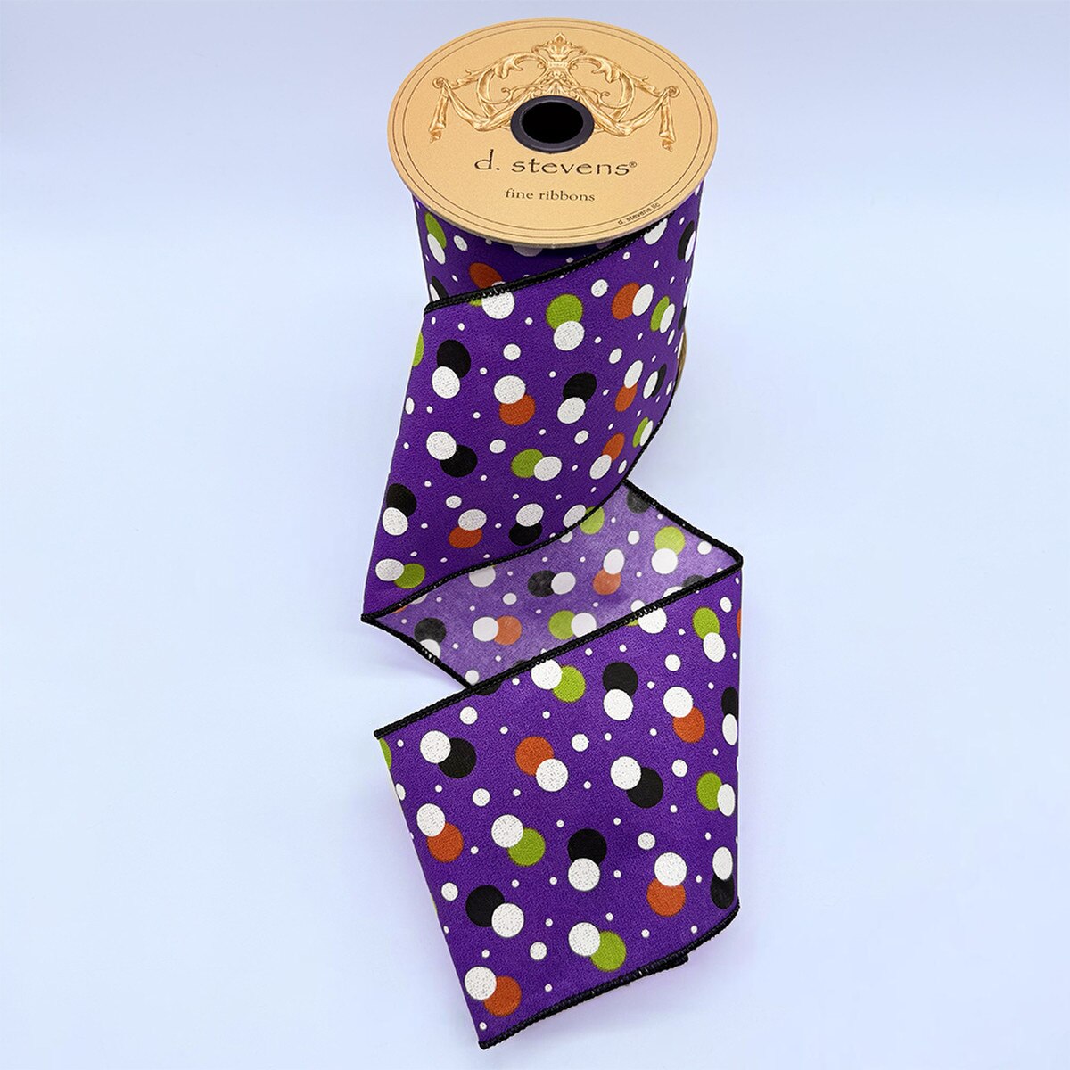 Polka Dot Poplin Ribbon in White Orange Lime 4" x 10 Yds