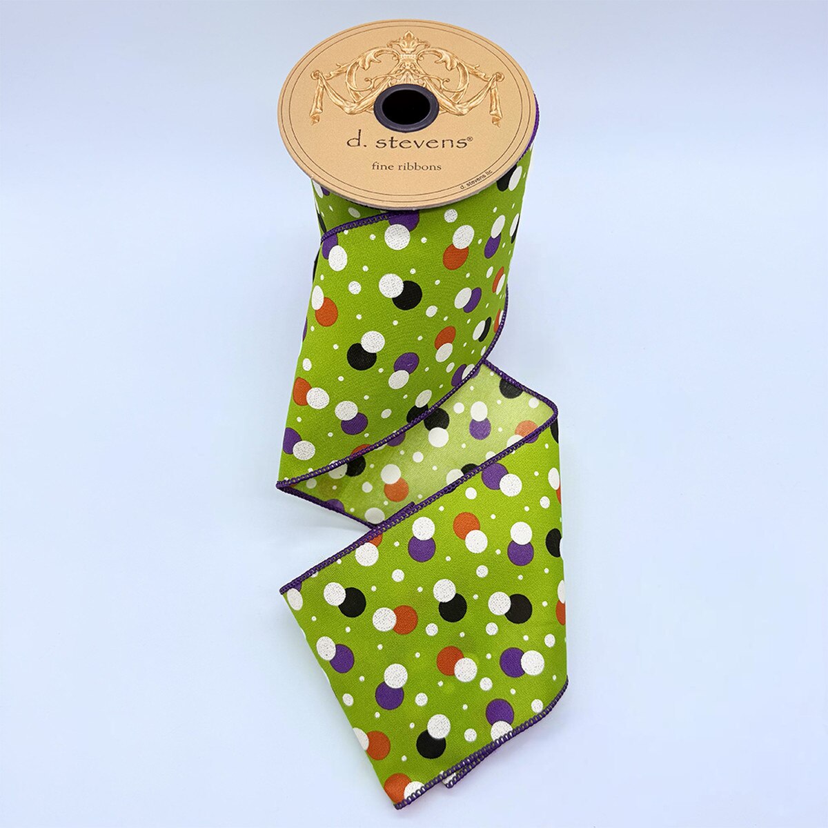 Polka Dot Lime Ribbon 4 Inch by 10 Yards White Orange Purple