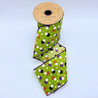 Polka Dot Lime Ribbon 4 Inch by 10 Yards White Orange Purple