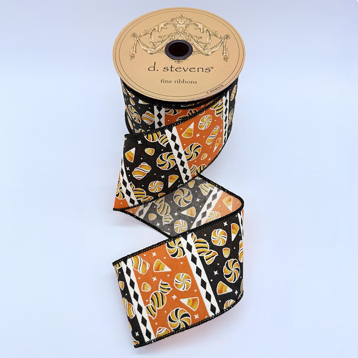 Halloween Candy Ribbon Orange Black White 2.5 In x 10 Yds