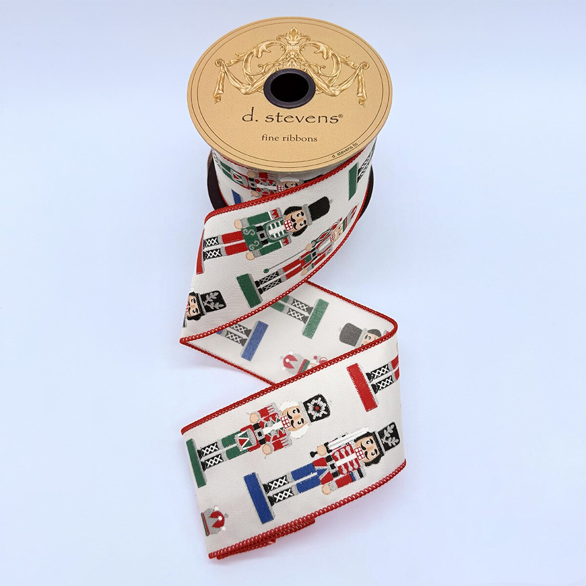 Nutcracker Ribbon Roll Red Blue Green Poplin 2.5" x 10 Yds