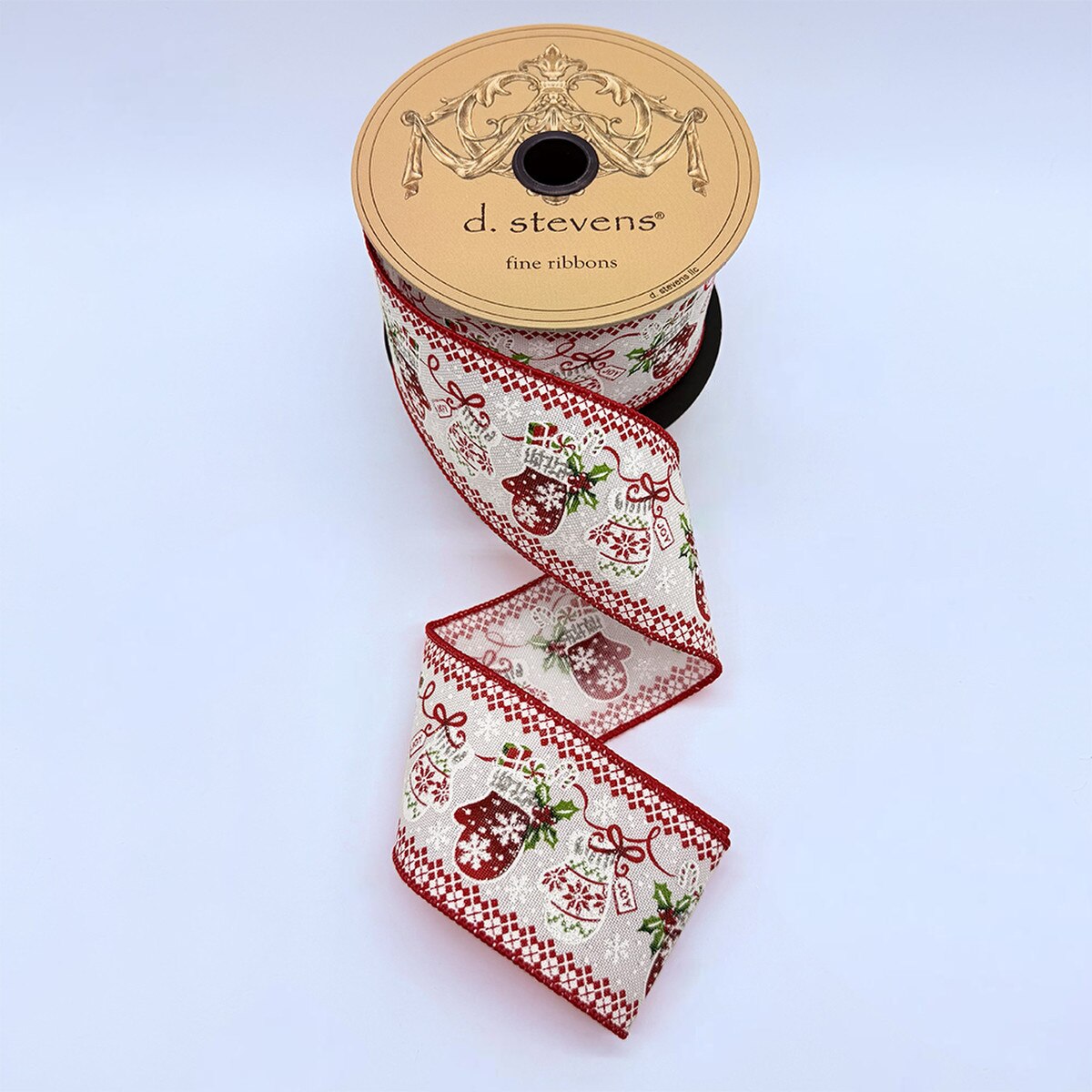 Red White Ribbon Poplin Holiday Mittens
