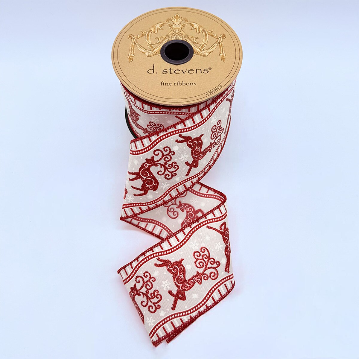 Red Glitter Deer Poplin Ribbon 2.5 Inch x 10 Yards