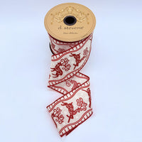 Red Glitter Deer Poplin Ribbon 2.5 Inch x 10 Yards
