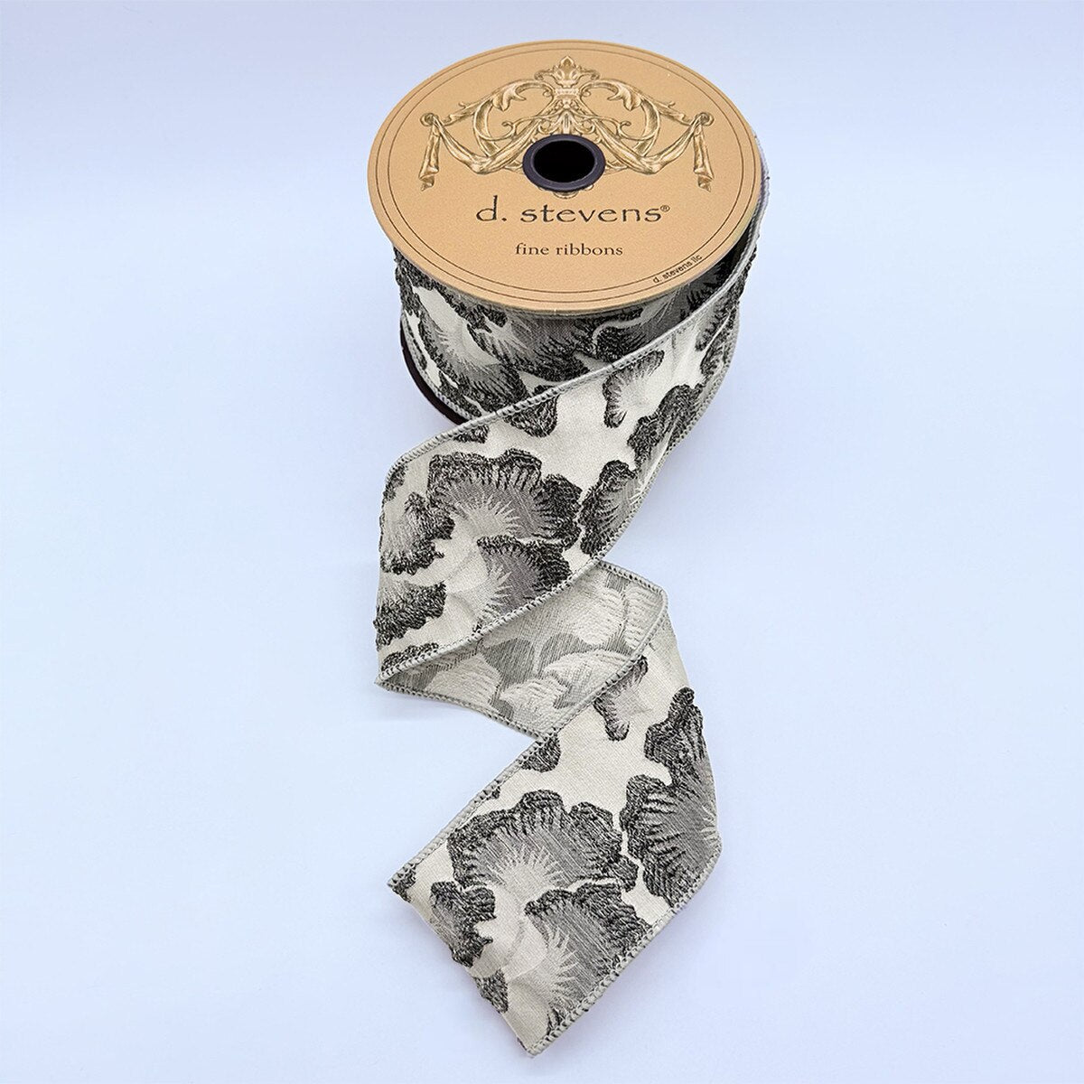 Silver Grey Jacquard Embossed Floral Ribbon 2.5" x 10 Yds