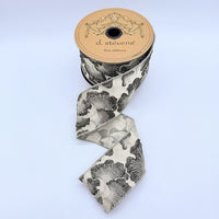 Silver Grey Jacquard Embossed Floral Ribbon 2.5