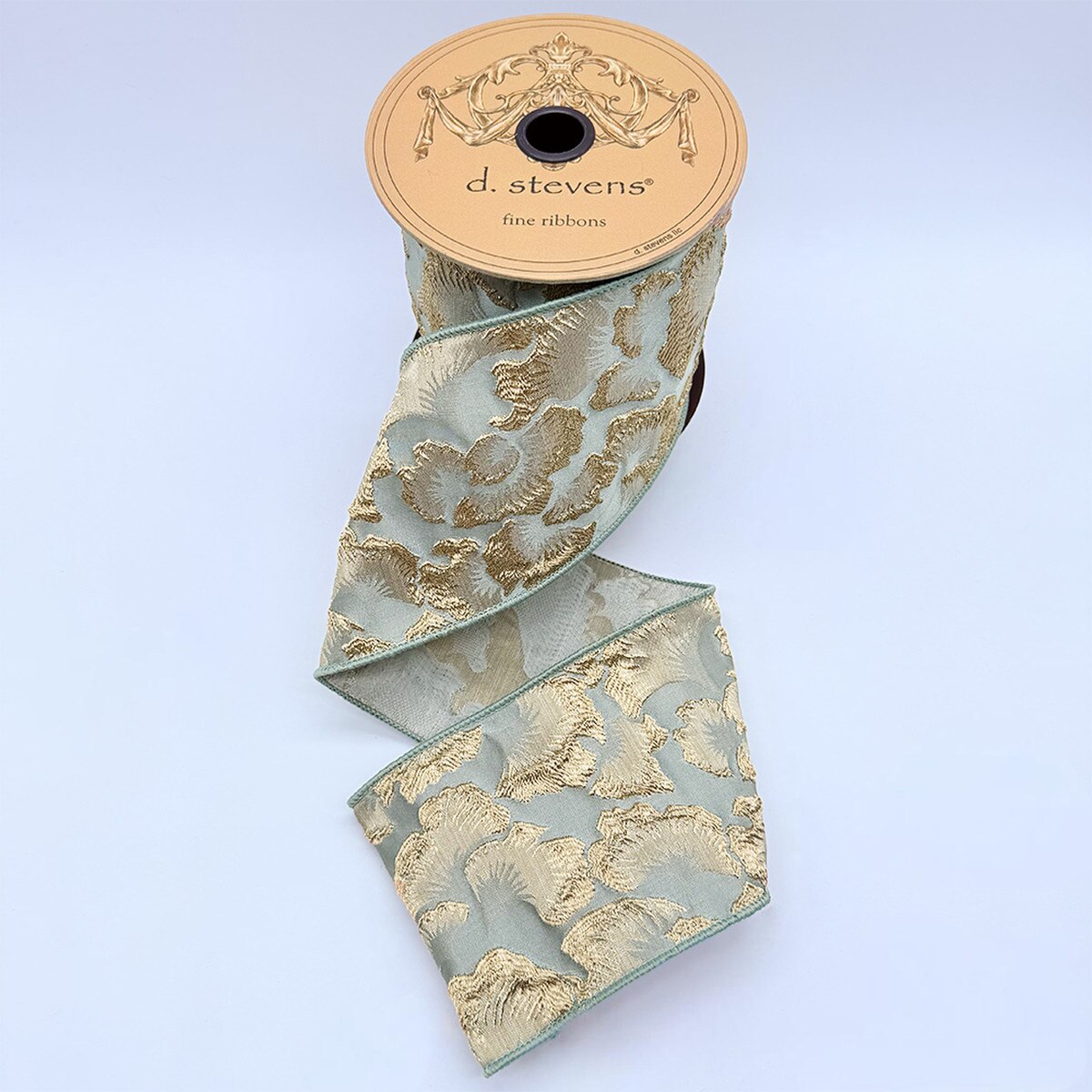 Cadet Blue Jacquard Floral Ribbon 4" x 10 Yds
