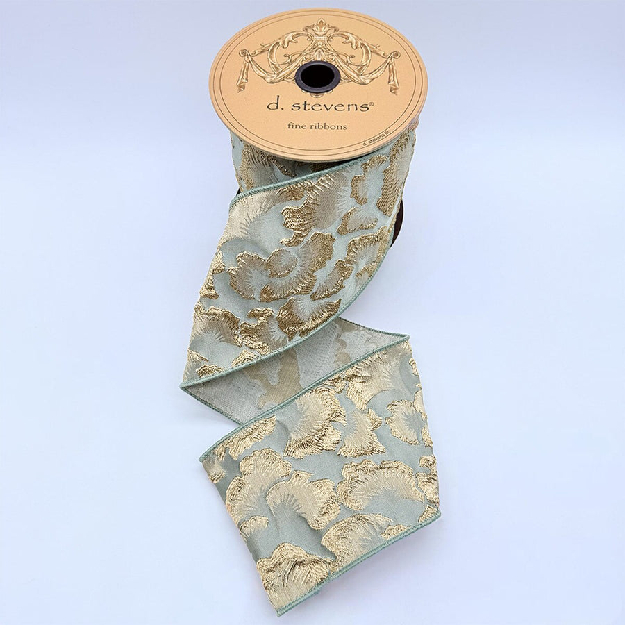 Cadet Blue Jacquard Floral Ribbon 4" x 10 Yds