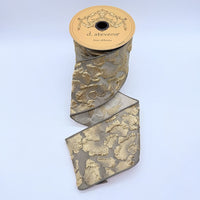 Grey Gold Jacquard Embossed Floral Ribbon 4