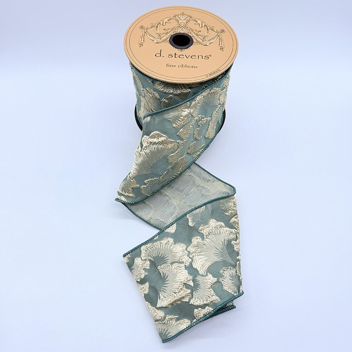 Floral Jacquard Embossed Teal Platinum Ribbon 4 Inch x 10 Yds