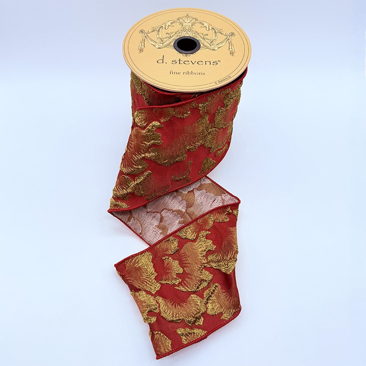 Dark Red Gold Jacquard Embossed Floral Ribbon 4 Inch x 10 Yds