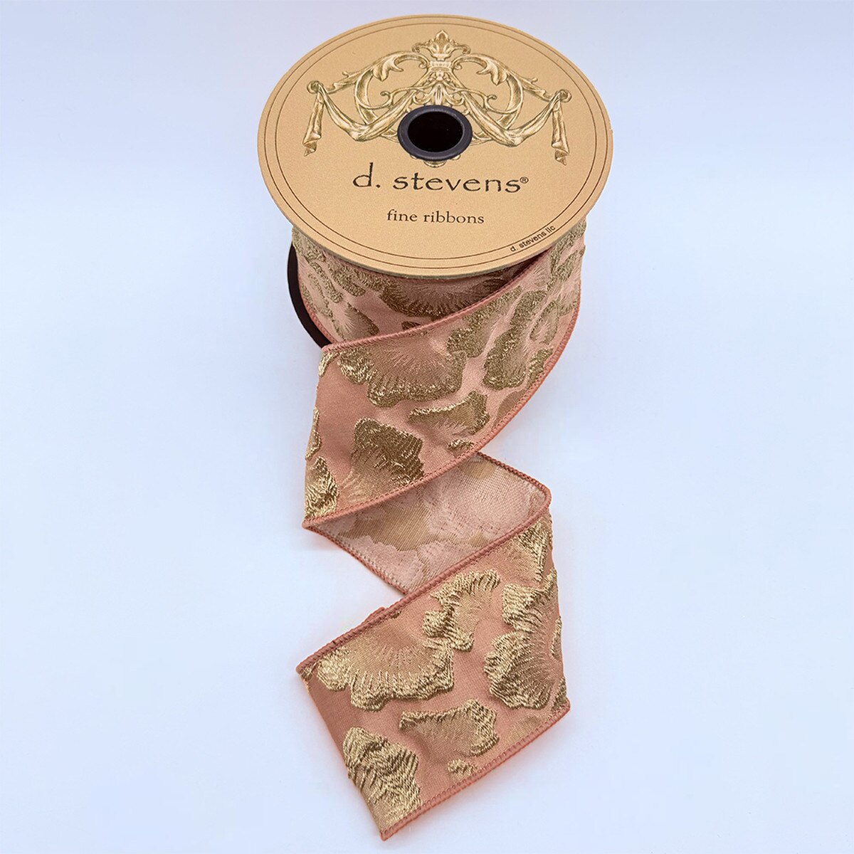 Floral Jacquard Embossed Coral Gold Ribbon 2.5" x 10 Yds
