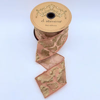 Floral Jacquard Embossed Coral Gold Ribbon 2.5