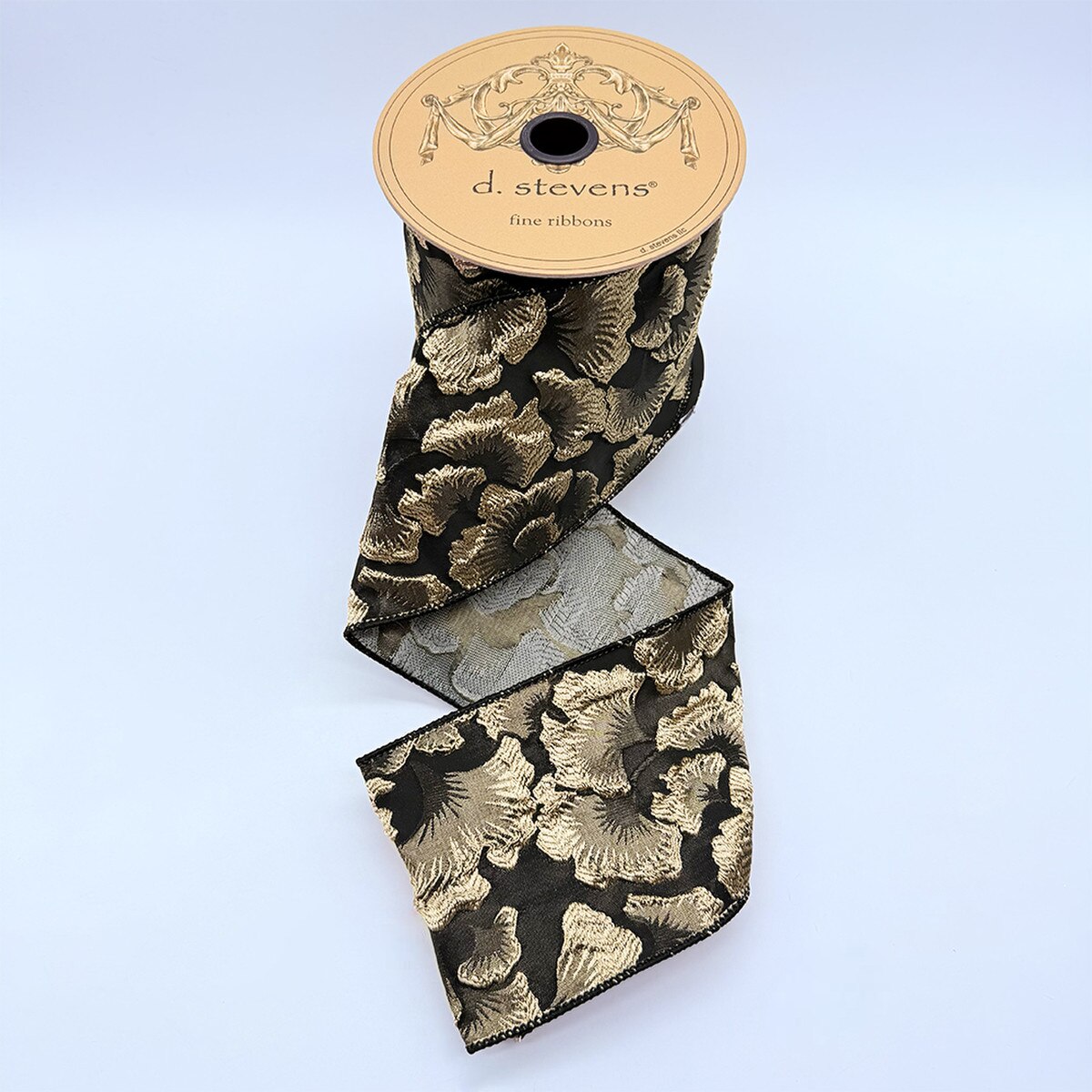 Floral Jacquard Embossed Black Gold Ribbon 4 Inch x 10 Yds