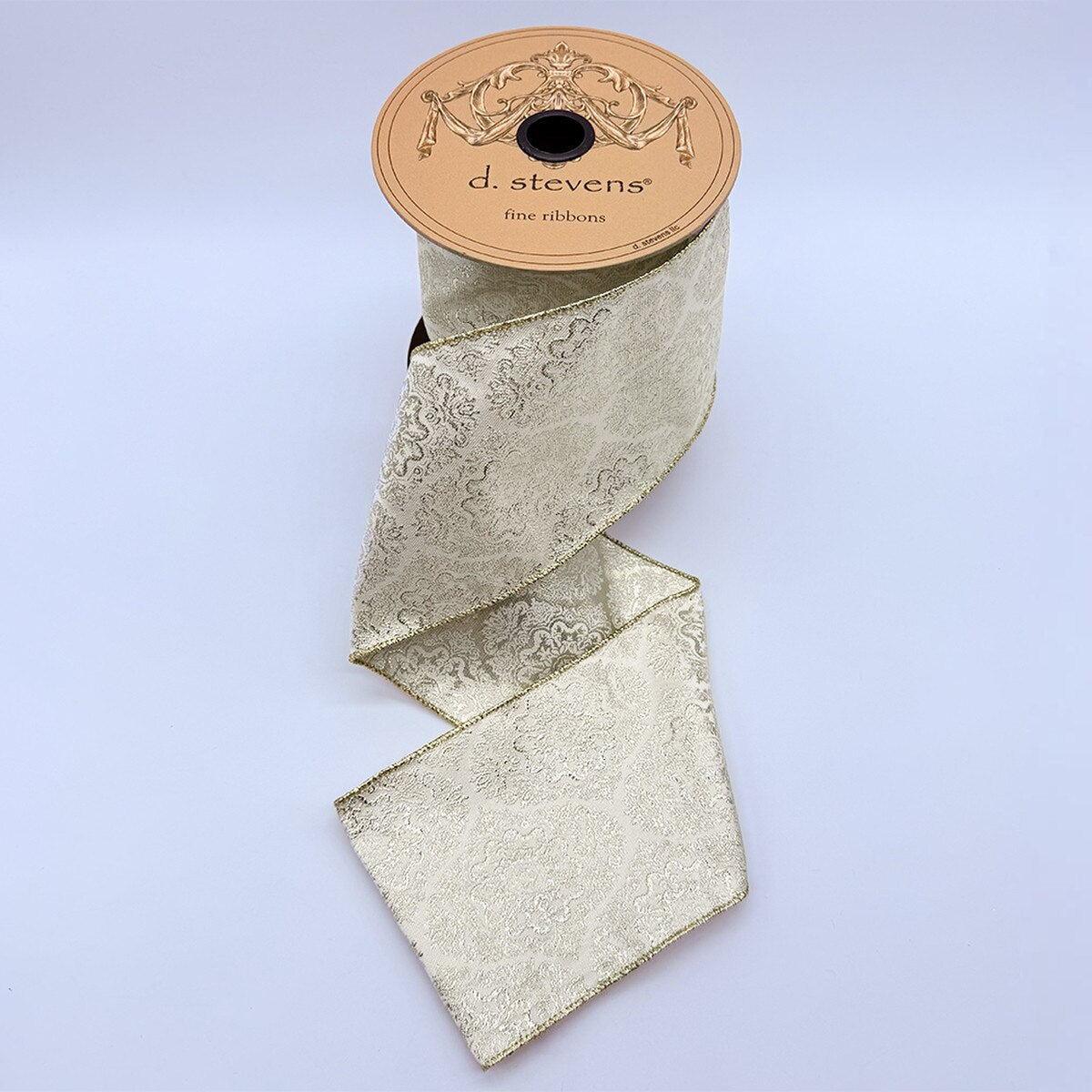 Floral Jacquard Ribbon White Platinum 4 Inch x 10 Yards