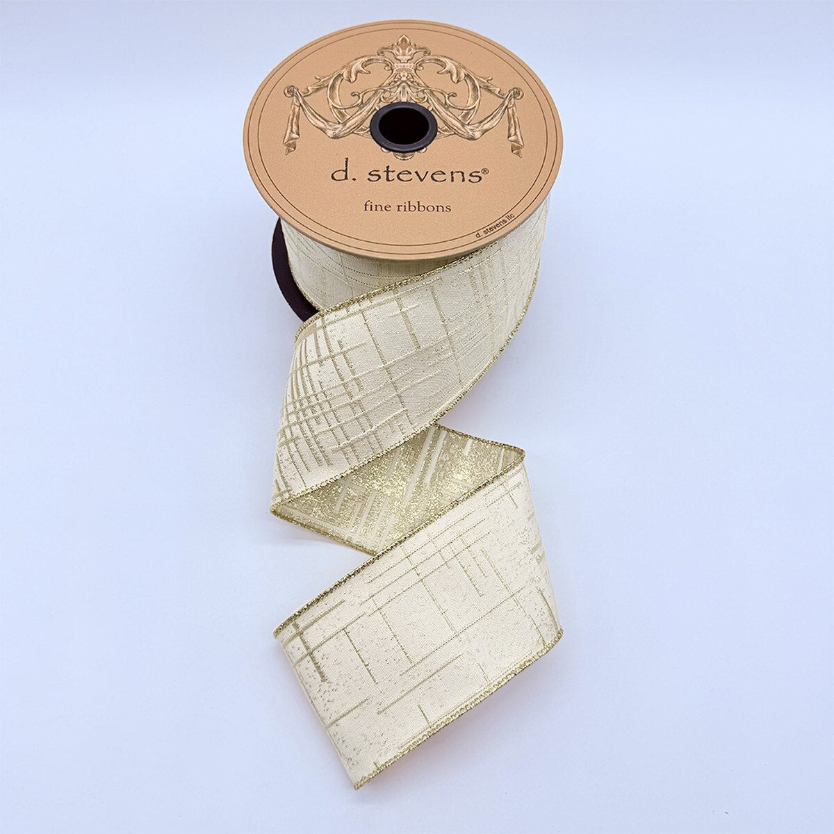 Ivory Ribbon Jacquard Soft Gold Modern Lines 2.5" x 10 Yds